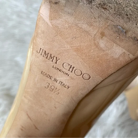 Jimmy Choo Cosmic Nude Beige Patent Leather Platform High Heel Pumps Size 39.5 - Picture 6 of 9